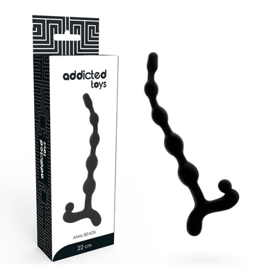 ADDICTED TOYS - ANAL BALLS BLACK, beginner-friendly anal bead chain with increasing size and easy removal ring.