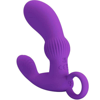 PRETTY LOVE Cayla Anal Vibrator Massager Lila with circular handle and curved shaft, waterproof silicone vibrator with 12 settings and remote control.