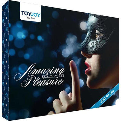 TOYJOY Amazing Pleasure Sex Toy Kit packaging featuring an elegant design with a masked figure in a sensual pose.